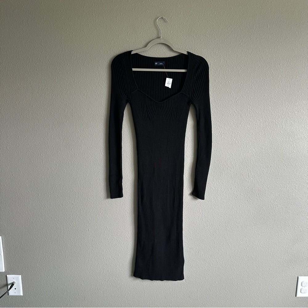 NWT GAP Black Ribbed Sweetheart Bodycon Maxi Dress XS